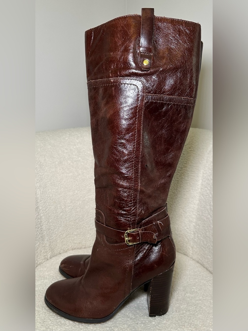 Audrey Brooke Brown Leather Boots Knee High Riding Fall Rich Preppy Classic 7.5 - Picture 2 of 16